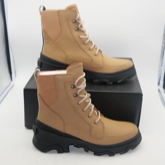 NEW SOREL Brex Lace Up Boot Women's 11 Tawny Brown Black Leather Rain Boot - Picture 9 of 13